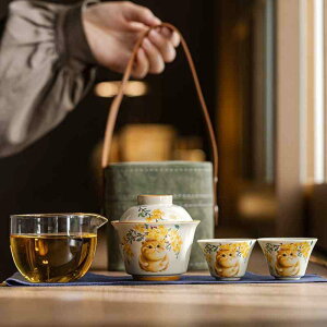 茶器セット レディース 旅行用 持ち運び ポータブル 陶器 草木染め 猫 かわいい 急須 湯呑み 2客