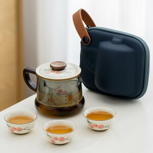 茶器 携帯用茶器セット 陶瓷 功夫茶器セット 一?三杯 収納バッグ付き 手? 柿 模様 竹 模様