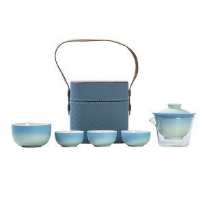 茶器 携帯用茶器セット 陶瓷 蓋碗 茶杯 ガラス製ピッチャー 茶道具 茶巾 中国風 記念品 贈答品 ギフト 薄荷緑色 白色 黒色 黄色 赤色 橙色 グラデーションブルー