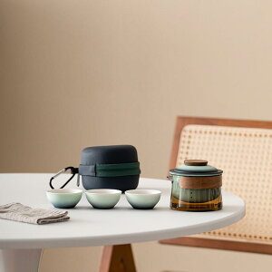 茶器 携帯用茶器セット 陶器 急須 湯呑み 3点セット ガラス製 車載 アウトドア キャンプ ティーセット