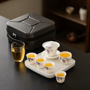 茶器 アウトドア 功夫茶 ティーセット 羊脂玉 ポータブル 旅行 ティーポット 茶碗 ギフト 白 花柄