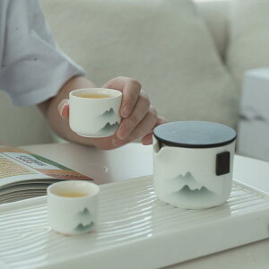茶器セット 携帯用 茶器セット 陶瓷 ティーポット 湯呑み 2客 磨りガラス コンパクト ティーセット 旅行 湯呑 父の日 先生 ギフト