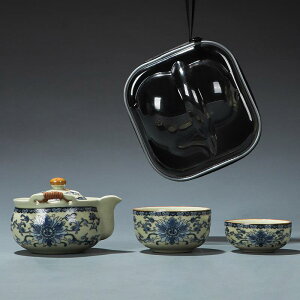 茶器 携帯用茶器セット 汝窯 ティーポット 湯呑み 2客 纏枝蓮 セラミック製 茶道具 ビジネスギフト 敬老の日