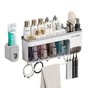 歯ブラシスタンド 歯ブラシホルダー 洗面所 収納 壁掛け コップ付き 電動歯ブラシ 歯磨き粉 ディスペンサー 金属製 ホワイト