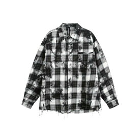 シャツ メンズ 長袖 ネルシャツ コットン загрязнения 加工 カジュアル トップス 普段使い 春秋 ブラック系