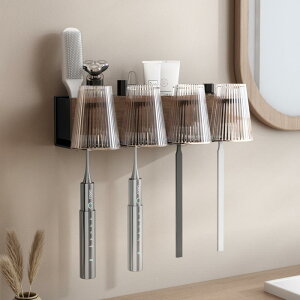 歯ブラシスタンド 木製 コップホルダー付き 壁掛け 収納 洗面所 歯ブラシ置き 2人用 3人用 4人用