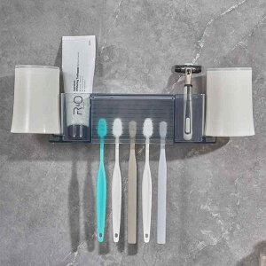 歯ブラシスタンド 壁掛け式 歯ブラシ 歯磨き粉 収納ラック プラスチック製 コップ付き ホワイト グレー