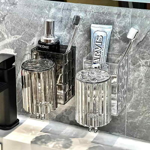 歯ブラシスタンド  コップ セット 壁掛け式 歯ブラシホルダー 洗面所 収納ケース 歯磨き粉 コップ 透明 シルバー 吸盤式