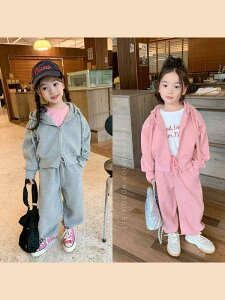 子供用スウェットセットアップ 女の子 ガールズ 上下セット パーカー ロングパンツ ジャージ スポーツ 普段着 無地 ピンク系 グレー
