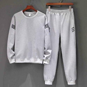 セットアップ メンズ 男性用 春秋 ジャージ 上下セット 長袖 丸首 スウェット 綿 部屋着 ルームウェア 普段使い 運動着 スポーティー カジュアル 浅灰色 黒 深藍色 酒?色