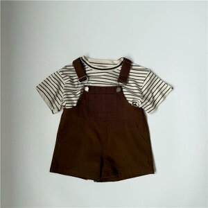 子供用パンツ サロペットパンツ キッズ 男女兼用 ベビー 赤ちゃん 綿100% ショートパンツ オーバーオール かわいい 夏 幼児 80cm 90cm 100cm 110cm 120cm 130cm ブラウン