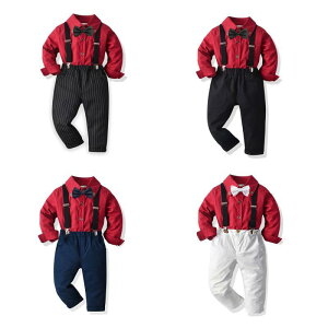 子供用フォーマルスーツ 男の子用シャツ サスペンダー付き長ズボン 2点セット 春秋用 ワインレッド 無地 コットン 発表会 結婚式 誕生日 90 100 110 120 130cm ブラック 黒ストライプ 紺色 コーヒ