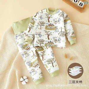 子供用パジャマ 上下セット 男児 女児 ベビー 赤ちゃん 長袖 コットン あったか 厚手 秋冬 かわいい 熊柄 星柄 80 90 100