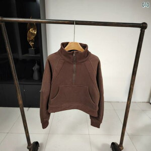 パーカー レディース ヨガウェア 秋冬 スポーツウェア ハーフジップ フード付き 厚手 裏起毛 ショート丈 リラックス 立襟 コットンブレンド