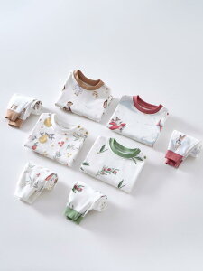 ベビー肌着 上下セット 長袖Tシャツ 長ズボン 春秋 男女兼用 綿100% 薄手 赤ちゃん パジャマ ルームウェア かわいい動物柄 吸湿性 通気性 新生児 幼児 80 90 100 110 120 130cm