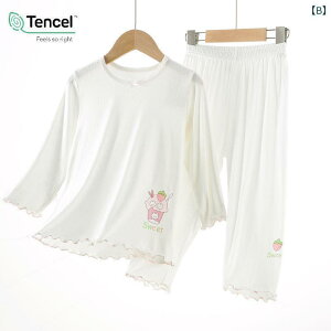 子供用パジャマ 春秋 薄手 モダール 女の子 ホームウェア 上下セット 中 крупный子供(8歳以上) ピンク系 オフホワイト 吸湿速乾 保温 カートゥーン