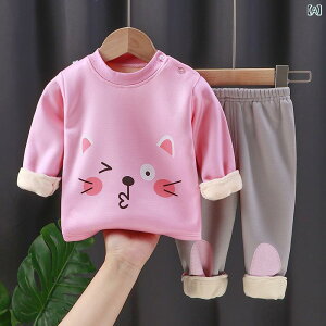 子供用下着 キッズ あったかインナー 上下セット 秋冬 パジャマ ルームウェア 加絨 厚手 ベビー服 高襟 アニマル ボーダー 格子 カートーン