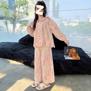 子供服 パジャマ 春秋 長袖 女の子 プリンセス風 ホームウェア 上下セット 中学生 高校生 コットン ピンク 花柄