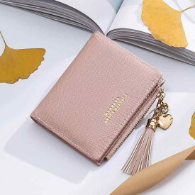 財布 レディース ミニ財布 二つ折り財布 薄型 ウォレット タッセル付き かわいい ガーリー おしゃれ PUレザー レッド ブルー ブラック グレー ピンク系