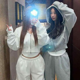 パーカー レディース 春秋 綿 高腰 ショート丈 スリム 無地 フード付き ジップアップ スウェット トップス グレー 杏色 ブラック ホワイト ピンク系