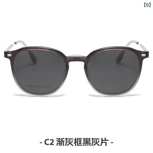 メガネ 度入り 近視用 レディース メンズ 偏光サングラス 運転用 マグネット式 2way ブラック グレー ブラウン UV400 紫外線カット レトロ 文芸