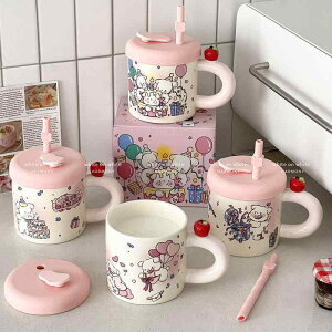 マグカップ レディース かわいい 陶器 ペア コップ プレゼント ギフト オフィス 水筒 蓋付き 犬 高温貼花 韓国