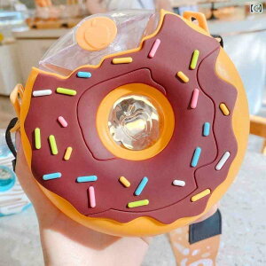 水筒 キッズ 子供用 ストロー付き 水筒 380ml プラスチック 携帯用 漏れ防止 かわいい ドーナツ柄 ピンク ブルー イエロー
