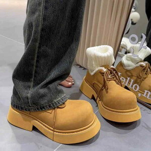 ローファー レディース メンズ 厚底 レースアップ カジュアルシューズ ラウンドトゥ 合皮 ブラック イエロー 春夏 秋冬