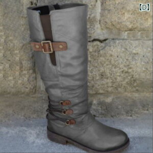 ブーツ レディース 婦人靴 高筒ブーツ 騎士ブーツ ジョッキーブーツ 太ヒール チャンキーヒール 3cm-5cm PUレザー 合皮 防水 防滑 保温 防寒 秋冬 赤 黒 カーキ グレー ワインレッド