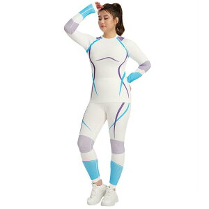 スキーウェア レディース 速乾 保温 スポーツインナー 上下セット アウトドア サイクリング 白 ブルー パープル 黒 グレー オレンジ ブラック グリーン