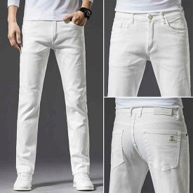 ジーンズ メンズ 男性用 ストレート デニムパンツ コットンパンツ オフホワイト カジュアル 秋 中厚手