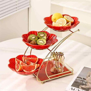 果物皿 ホーム パーティー用 菓子器 ナッツ ドライフルーツ プレート 2段 3段 陶器製 欧風 飾り皿 卓上 ティーテーブル用 結婚式 キャンディボックス 赤