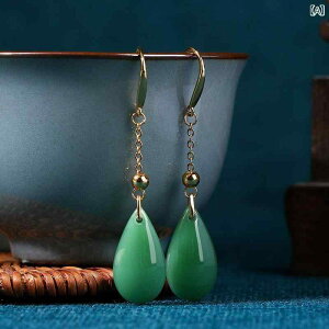 イヤリング レディース 民族風 手作り 18k 金メッキ 翡翠風 ドロップ型 フックピアス 水滴 しずく型 金色