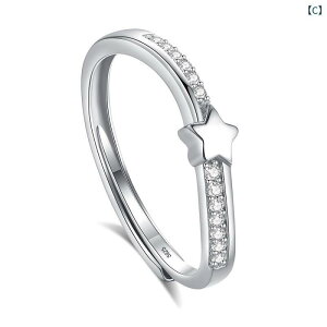 指輪 ペアリング 男女兼用 S925シルバー ジルコニア 星形 ファッションリング オープンリング 高級感 調節可能 カップルスタイル