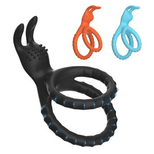 大人向けおもちゃ シリコン製リング 男性用 女性用 拘束具 3連リング 振動リング 刺激グッズ ブラック オレンジ 浅青色