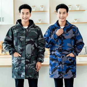 エプロン 男性用 裏起毛 厚手 防水 防油 家庭用 厨房 長袖 スモック ガウン 作業服 秋冬 軍 ???? 迷彩 ブラック