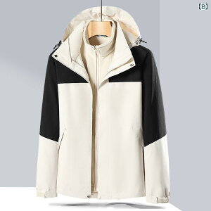 マウンテンパーカー 男女兼用 アウトドア ウェア 秋冬 防寒 防風 防水 登山 ウェア 釣り スキー ウェア 撥水性 保温性 フリース インナー付き ポリエステル ブラック グレー ホワイト カーキ
