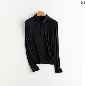 Tシャツ レディース ポロシャツ 接触冷感 桑蚕糸 長袖 トップス ニットシャツ 無地 普段使い 通勤着 オフィスウェア 雨霽藍 松煙灰 梵塔黒 清昼白 墨岩灰 琉璃粉