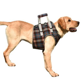 犬用 歩行補助ハーネス 老犬介護用 後ろ足用 けが リハビリ用 散歩用 補助ベルト ポリエステル ブルー チェック柄 オレンジ チェック柄 S M L XL