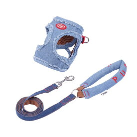 犬具 デニム ペット ハーネス リード セット XS S M L 散歩 お出かけ 胴輪 牽引ロープ 小型犬 中型犬(x3)