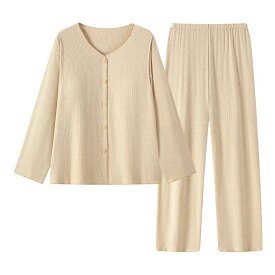 マタニティウェア レディース 授乳服 産後 パジャマ 上下セット 再生繊維 モダール リブ 春夏 秋冬 長袖 長ズボン 部屋着 ルームウェア