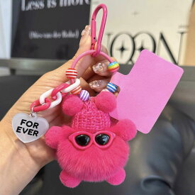 キーホルダー レディース 小煤球 ラビットファー バッグチャーム ストラップ かわいい ふわふわ ぬいぐるみ チャーム 贈り物 飾り ガーリー ストロベリー 抹茶色 ミルクティー オフホワイト パステルカラー 韓国風