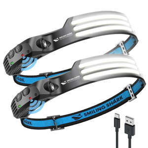 Smiling shark ���C�gLED�w�b�h�����v�����d�� USB�[�d�\ 2 Pack