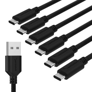 SABRENT [6�{�Z�b�g] 22AWG �v���~�A��USB-C��USB A 2.0�[�d�E�f�[�^�]���p�P�[�u���R�[�h 182 cm�u���b�N (CB-C6X6)