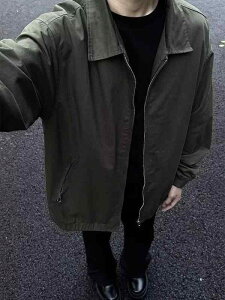 mens jacket navy blue trendy temperament solid color long sleeve loose fit jacket