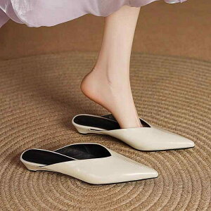Mule shoes women's stylish slip-on low heel closed-toe flat shoes