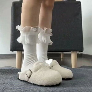 white thick-soled fluffy shoes for women indoor outdoor 2024 autumn winter new french flat-soled heightening clogs slippers