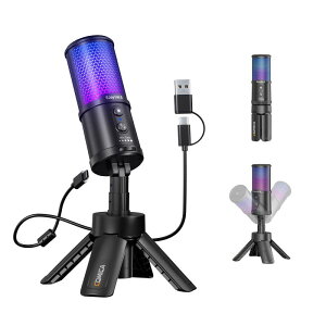 �yAI�N���A�{�C�X�z COMICA USB �R���f���T�[�}�C�N PC �}�C�N �|�[�^�u�� �v���O���v���C AI�m�C�Y�L�����Z�� RGB���C�g�t��48kHz/24bit Type-C�Ή� �܂肽���݃X�^���h �p�\�R���}�C�N �Q�[������