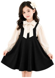 女の子 フォーマル ワンピース 3点セット ピアノ発表会 結婚式 七五三 ブラウス キッズドレス 子供服 小学生 長袖 ジャンパースカート リボンヘアクリップ 音楽会 記念撮影 ガールズ セレモニー衣装 Aライン ギフト 110 120 130 140 150 cm 【サイズ変更可能】