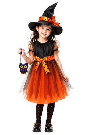 ハロウィン コスプレ 子供 魔女 女の子 使い魔バッグ付き 帽子 ワンピース 仮装 衣装 キッズ コスチューム ハロウィーン 魔女衣装 ウィッチ とんがり帽子 ふくろうバッグ コスプレセット 仮装セット 衣装セット オレンジ パープル 100 110 120 130